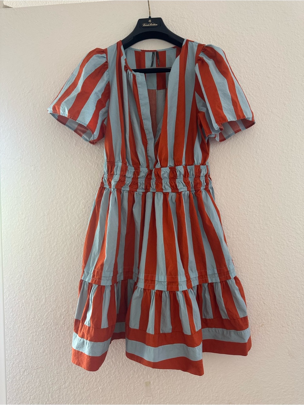 Anthropologie L Orange/Blue Striped Knee-Length Dress